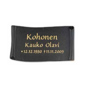 Tummapatina käärmuistolaatta.